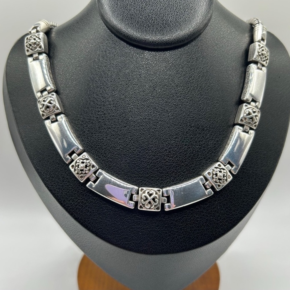 Brighton TRIBECA Bar Scroll Square Collar Silver Plated Necklace.  NWOT